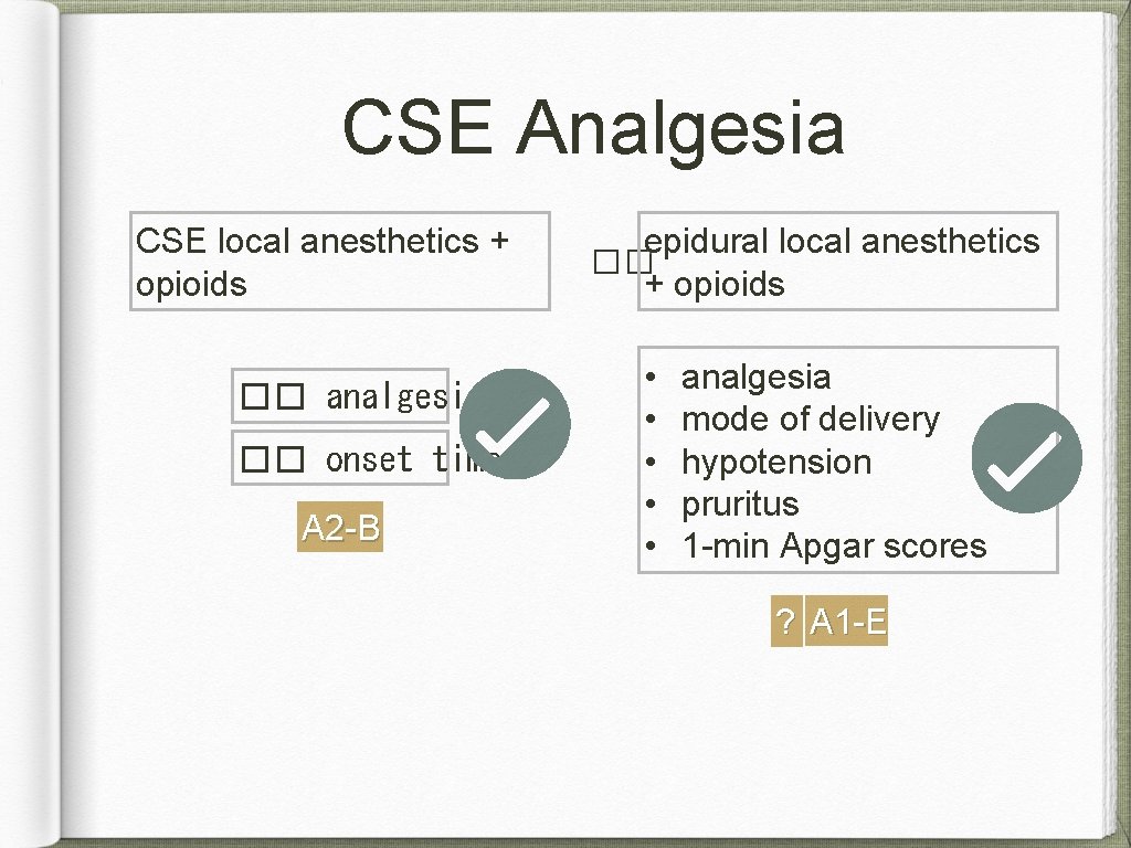 CSE Analgesia CSE local anesthetics + opioids �� analgesia �� onset time A 2