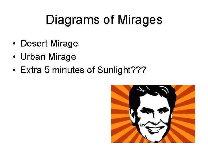Diagrams of Mirages • Desert Mirage • Urban Mirage • Extra 5 minutes of