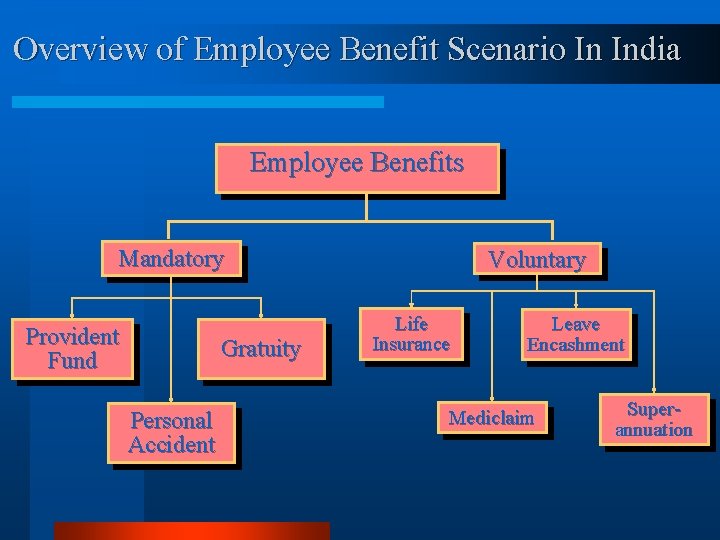 Overview of Employee Benefit Scenario In India Employee Benefits Mandatory Provident Fund Gratuity Personal