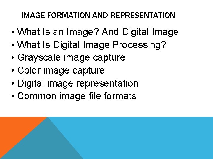IMAGE FORMATION AND REPRESENTATION • What Is an Image? And Digital Image • What