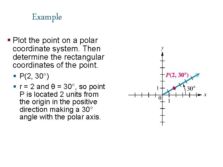 Example § Plot the point on a polar coordinate system. Then determine the rectangular