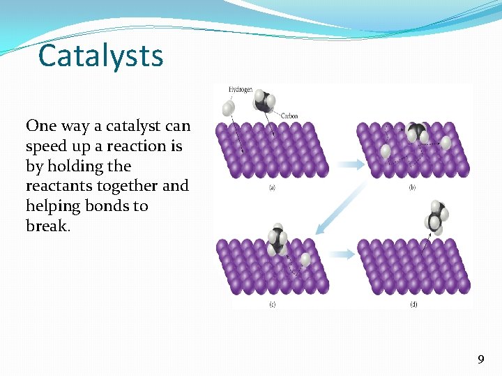 Catalysts One way a catalyst can speed up a reaction is by holding the