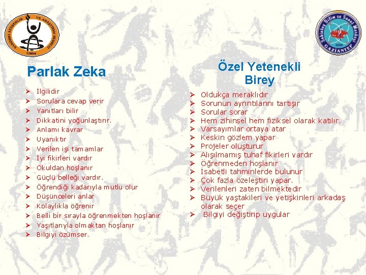 Özel Yetenekli Birey Parlak Zeka Ø Ø Ø Ø İlgilidir Sorulara cevap verir Yanıtları Özel Yetenekli Birey Parlak Zeka Ø Ø Ø Ø İlgilidir Sorulara cevap verir Yanıtları