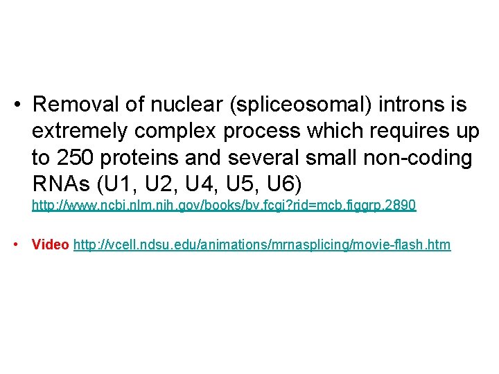  • Removal of nuclear (spliceosomal) introns is extremely complex process which requires up