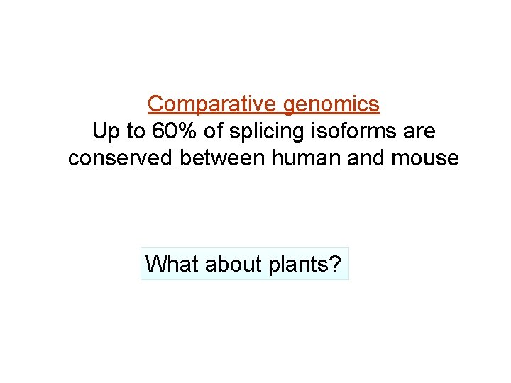 Comparative genomics Up to 60% of splicing isoforms are conserved between human and mouse