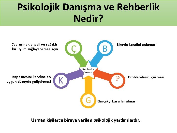 Psikolojik Danışma ve Rehberlik Nedir? Çevresine dengeli ve sağlıklı bir uyum sağlayabilmesi için Ç