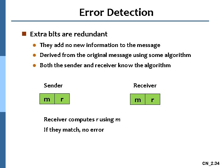 Error Detection n Extra bits are redundant l They add no new information to