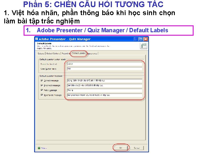 Phần 5: CHÈN C U HỎI TƯƠNG TÁC 1. Việt hóa nhãn, phần thông