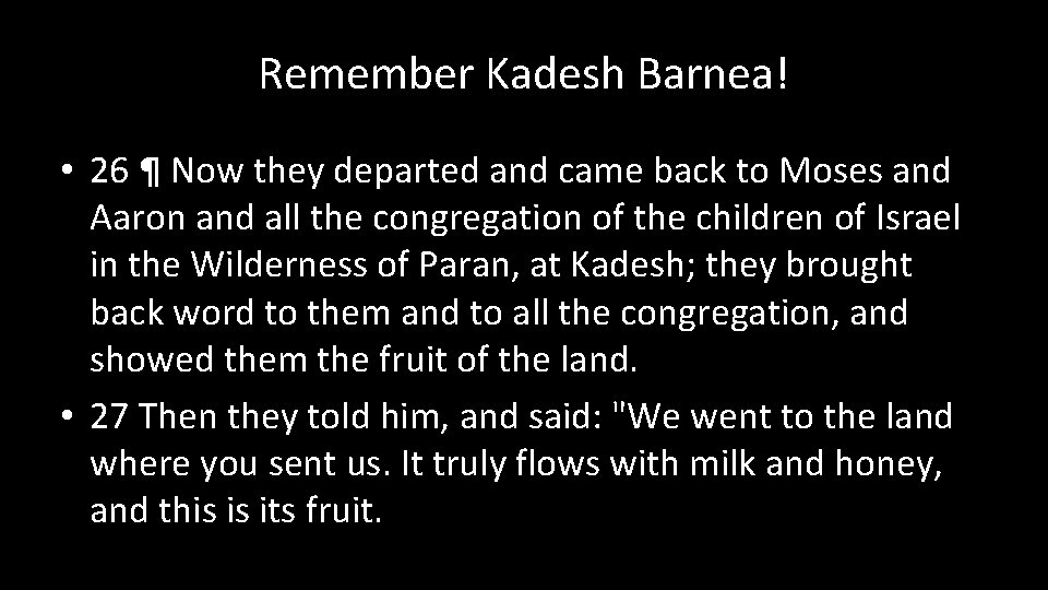 Remember Kadesh Barnea! • 26 ¶ Now they departed and came back to Moses