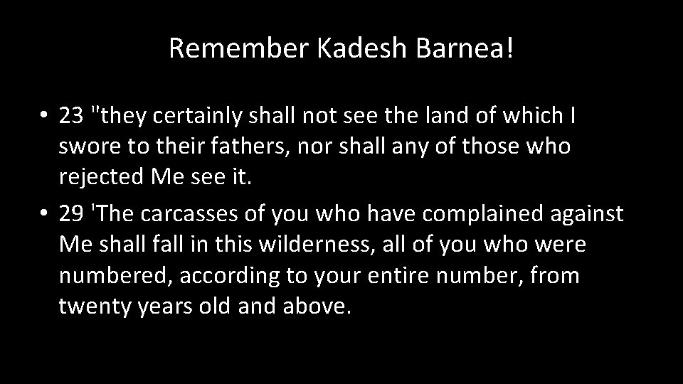 Remember Kadesh Barnea! • 23 "they certainly shall not see the land of which