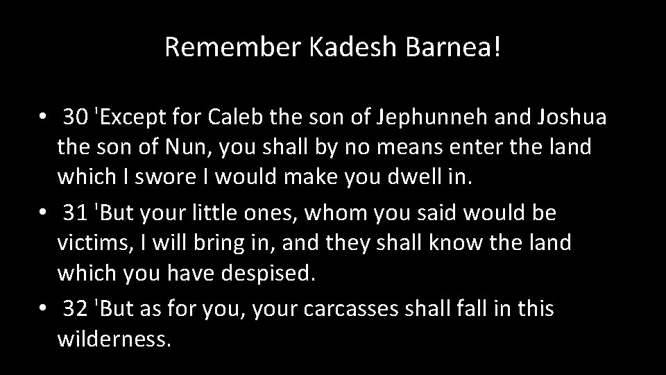 Remember Kadesh Barnea! • 30 'Except for Caleb the son of Jephunneh and Joshua