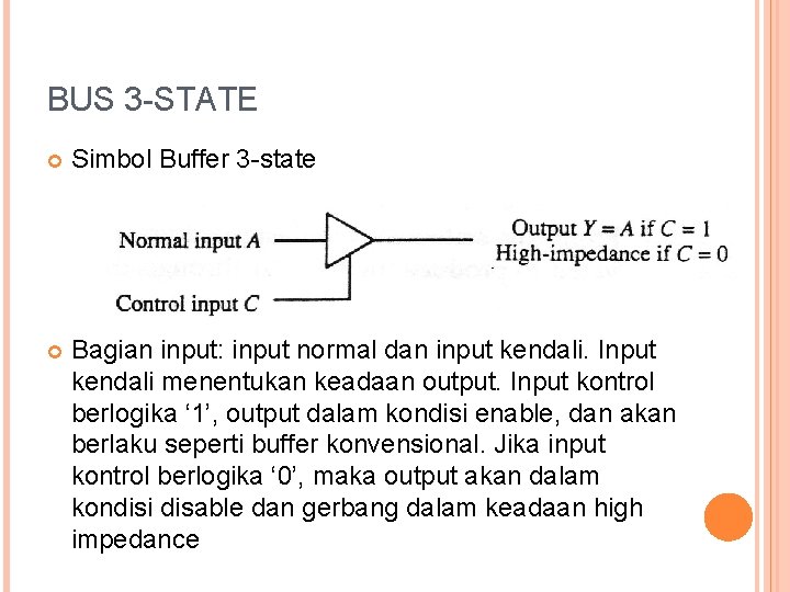 BUS 3 -STATE Simbol Buffer 3 -state Bagian input: input normal dan input kendali.