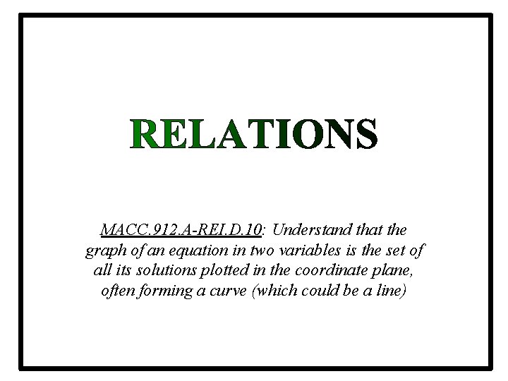 MACC. 912. A-REI. D. 10: Understand that the graph of an equation in two
