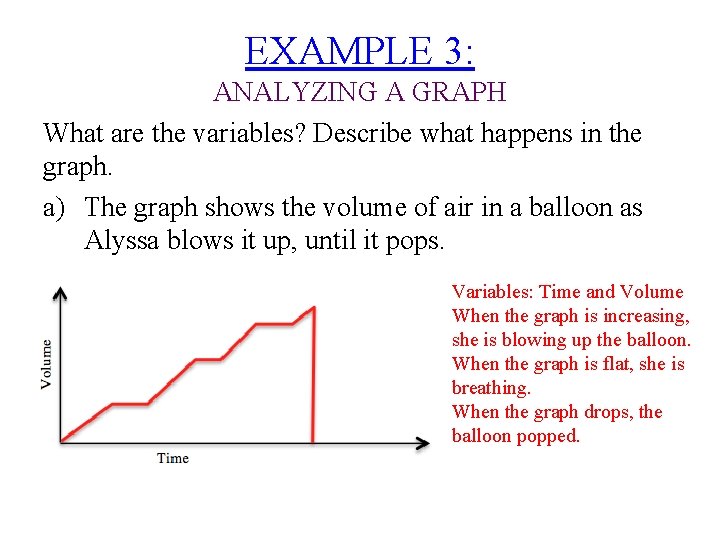 EXAMPLE 3: ANALYZING A GRAPH What are the variables? Describe what happens in the