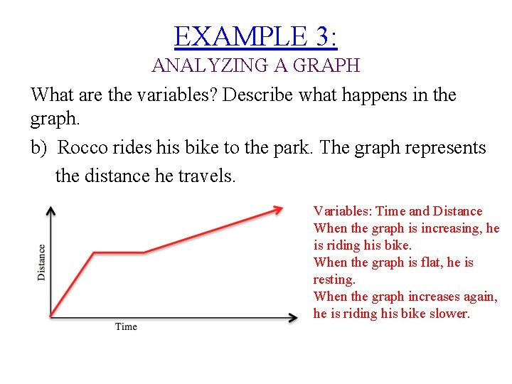 EXAMPLE 3: ANALYZING A GRAPH What are the variables? Describe what happens in the