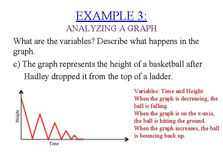 EXAMPLE 3: ANALYZING A GRAPH What are the variables? Describe what happens in the