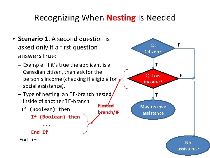 Recognizing When Nesting Is Needed • Scenario 1: A second question is asked only