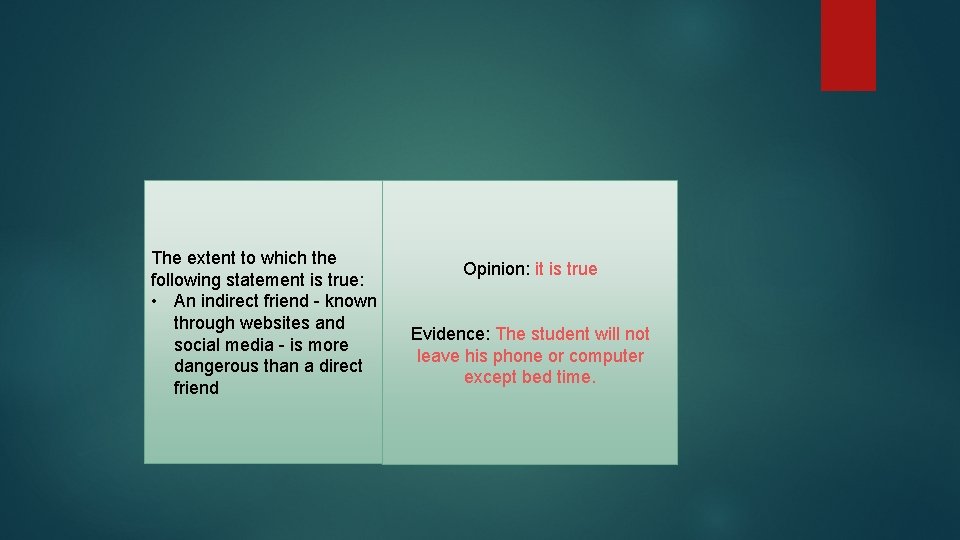 The extent to which the following statement is true: • An indirect friend -