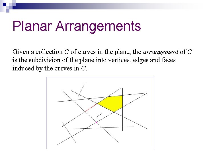 Planar Arrangements Given a collection C of curves in the plane, the arrangement of