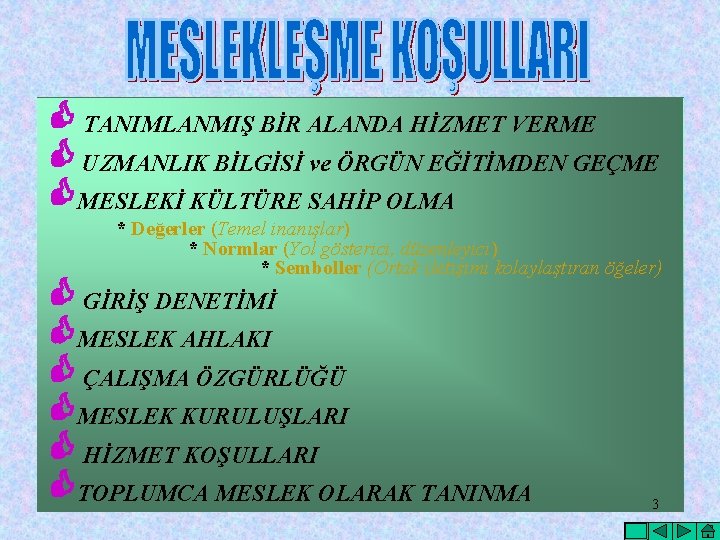  TANIMLANMIŞ BİR ALANDA HİZMET VERME UZMANLIK BİLGİSİ ve ÖRGÜN EĞİTİMDEN GEÇME MESLEKİ KÜLTÜRE