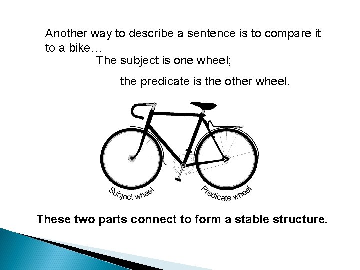 Another way to describe a sentence is to compare it to a bike… The