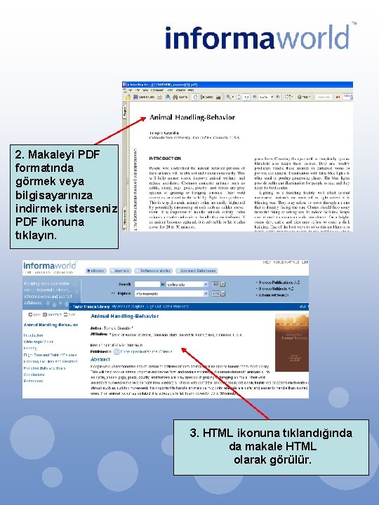 2. Makaleyi PDF formatında görmek veya bilgisayarınıza indirmek isterseniz PDF ikonuna tıklayın. 3. HTML