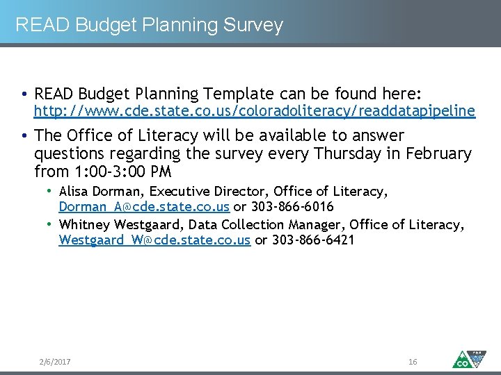 READ Budget Planning Survey • READ Budget Planning Template can be found here: http: