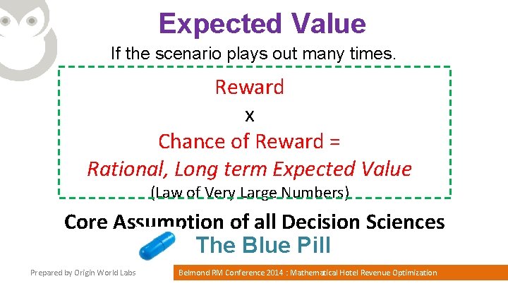 Expected Value If the scenario plays out many times. Reward x Chance of Reward