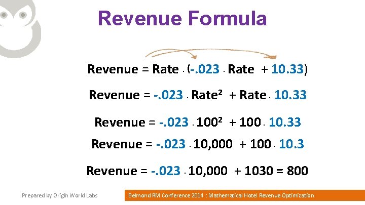 Revenue Formula Revenue = Rate. (-. 023. Rate + 10. 33) Revenue = -.