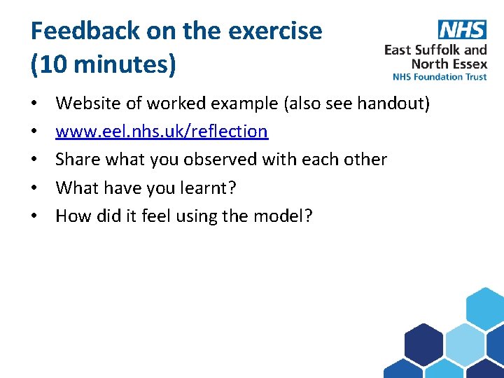 Feedback on the exercise Subject (10 minutes) here • • • Website of worked