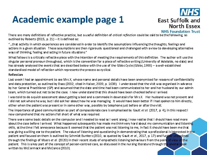 Academic example page 1 Subject here There are many definitions of reflective practice, but