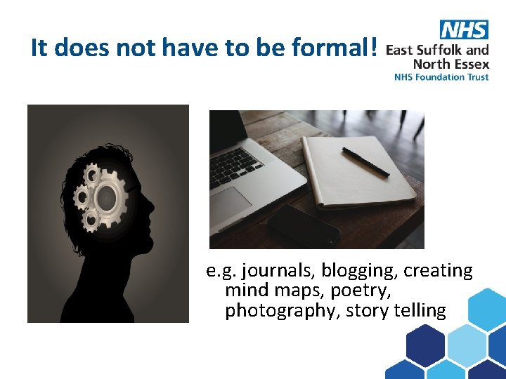 It. Subject does not have to be formal! here e. g. journals, blogging, creating
