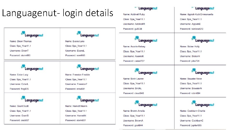 Languagenut- login details Languagenut- login details