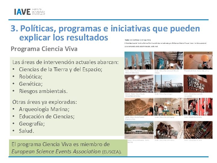 3. Políticas, programas e iniciativas que pueden explicar los resultados Programa Ciencia Viva Las