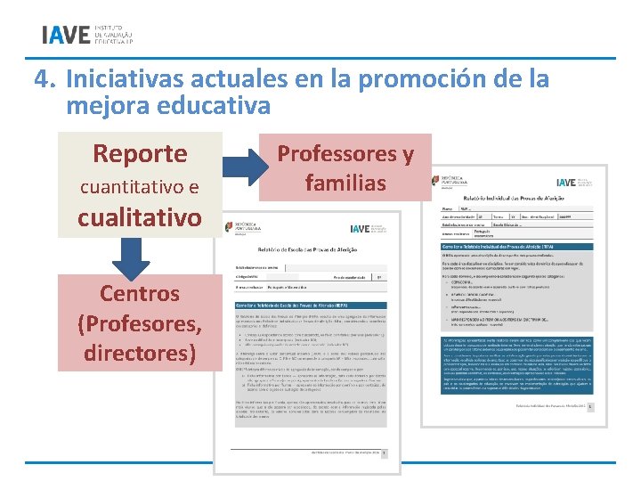 4. Iniciativas actuales en la promoción de la mejora educativa Reporte cuantitativo e cualitativo