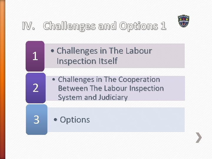 IV. Challenges and Options 1 1 • Challenges in The Labour Inspection Itself 2