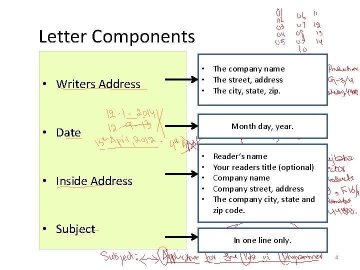 Letter Components • Writers Address • The company name • The street, address •