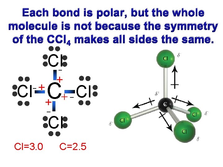 Each bond is polar, but the whole molecule is not because the symmetry of