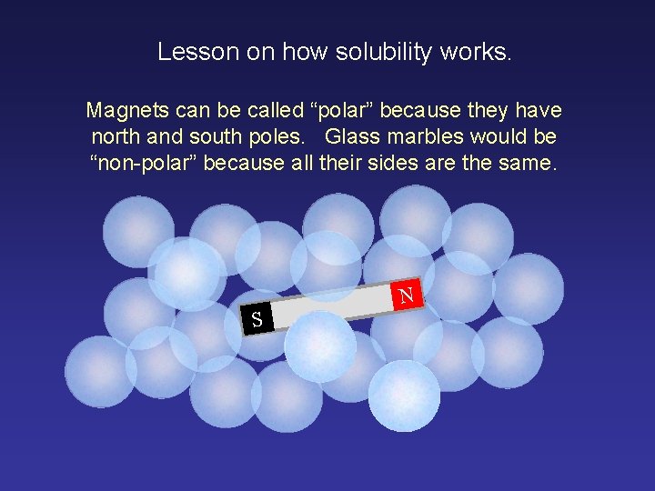 Lesson on how solubility works. Magnets can be called “polar” because they have north