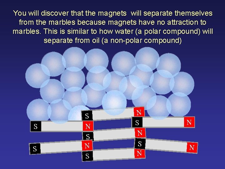 You will discover that the magnets will separate themselves from the marbles because magnets