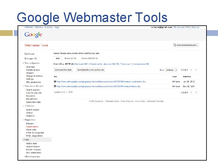 Google Webmaster Tools 