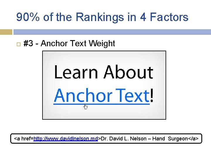 90% of the Rankings in 4 Factors #3 - Anchor Text Weight <a href=http: