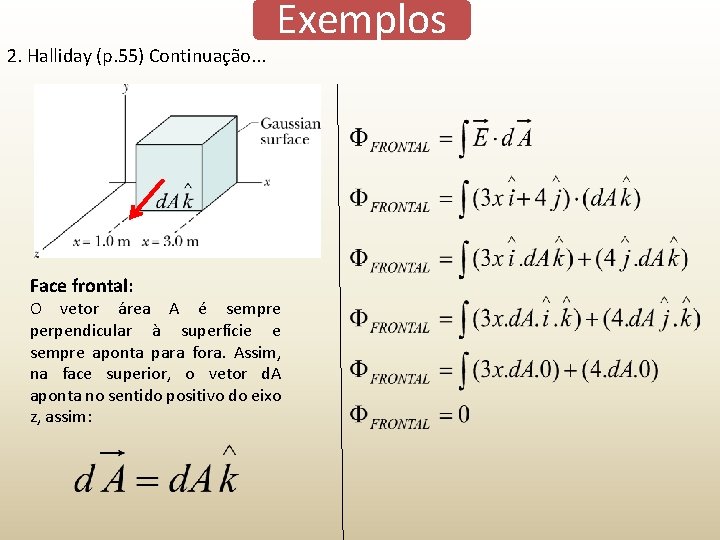 2. Halliday (p. 55) Continuação. . . Face frontal: Exemplos O vetor área A