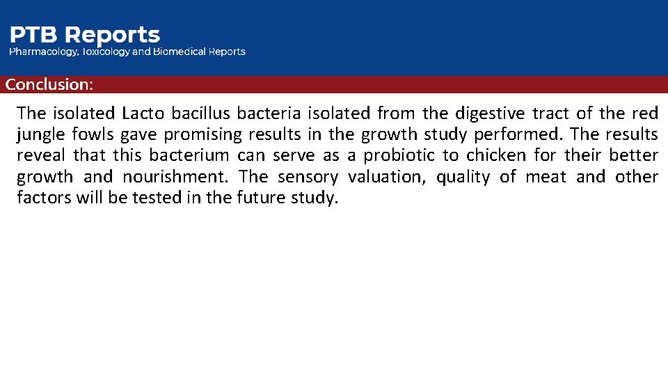 The isolated Lacto bacillus bacteria isolated from the digestive tract of the red jungle
