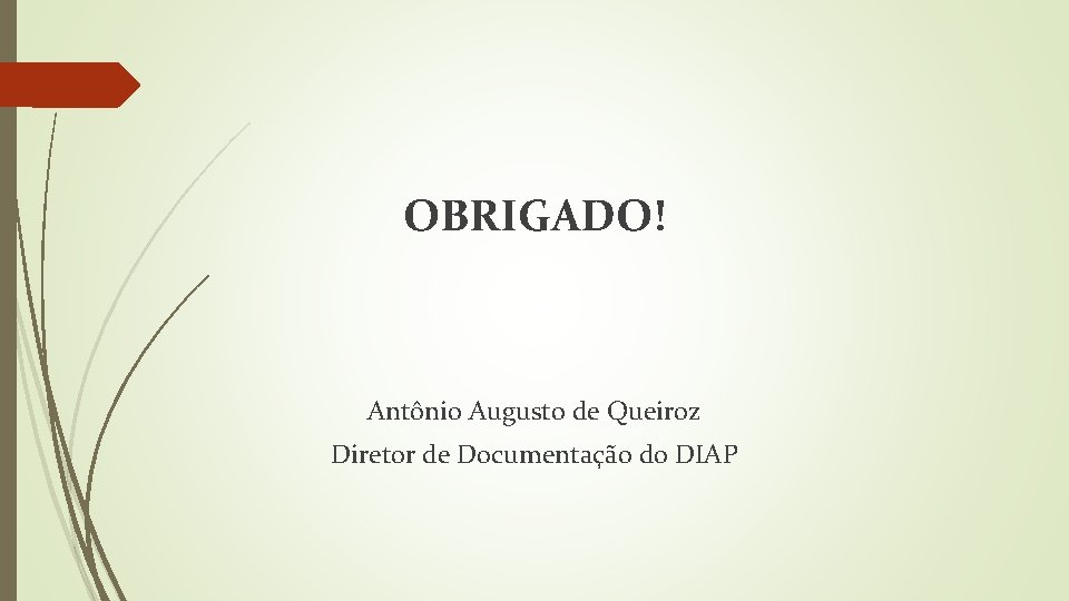 OBRIGADO! Antônio Augusto de Queiroz Diretor de Documentação do DIAP 