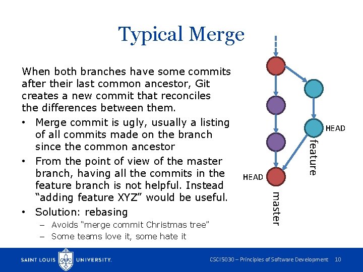 Typical Merge feature – Avoids “merge commit Christmas tree” – Some teams love it,