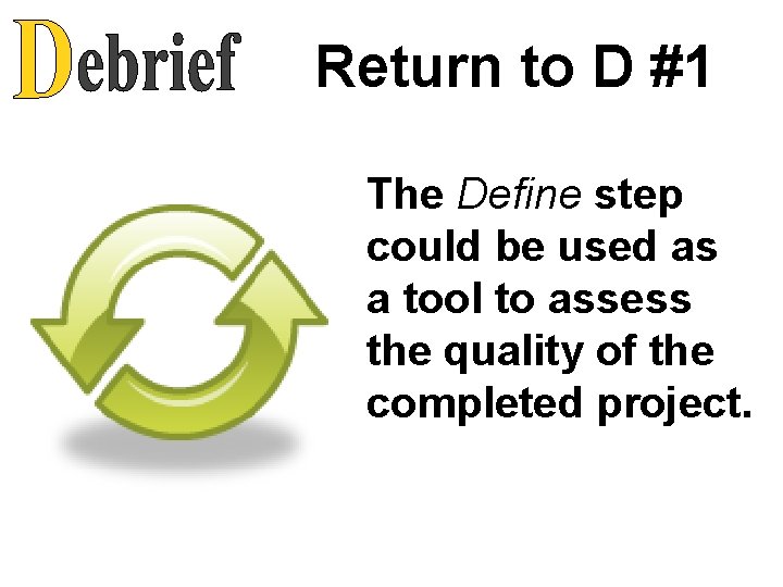 Return to D #1 The Define step could be used as a tool to