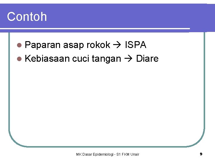 Contoh l Paparan asap rokok ISPA l Kebiasaan cuci tangan Diare MK Dasar Epidemiologi