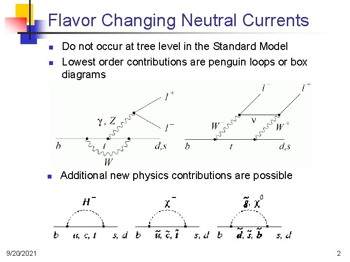 Flavor Changing Neutral Currents n Do not occur at tree level in the Standard