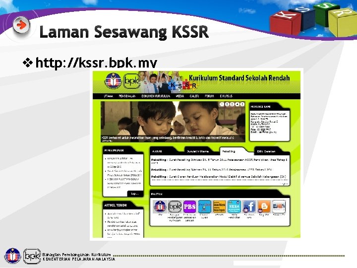 Laman Sesawang KSSR v http: //kssr. bpk. my Bahagian Pembangunan Kurikulum KEMENTERIAN PELAJARAN MALAYSIA